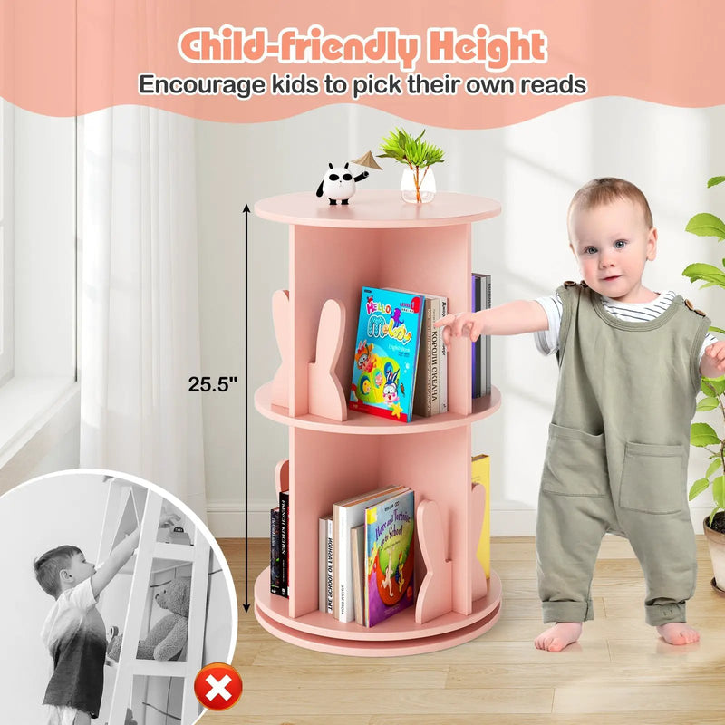 2 Tier Freestanding Kids Rotating Bookshelf Storage Rack with Bunny Baffles by DirectDeals