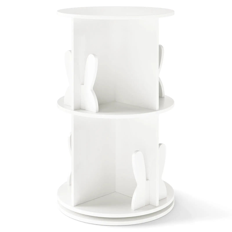 2 Tier Freestanding Kids Rotating Bookshelf Storage Rack with Bunny Baffles by DirectDeals