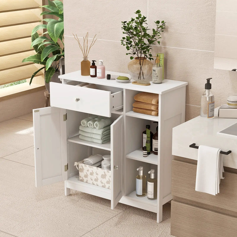 Bathroom Cabinet Floor Cabinet with Drawer and Open Compartments-White by DirectDeals