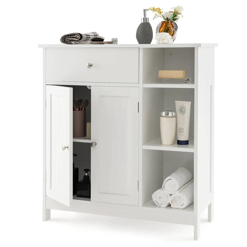 Bathroom Cabinet Floor Cabinet with Drawer and Open Compartments-White by DirectDeals