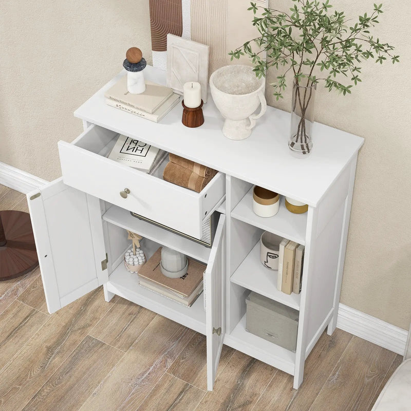 Bathroom Cabinet Floor Cabinet with Drawer and Open Compartments-White by DirectDeals