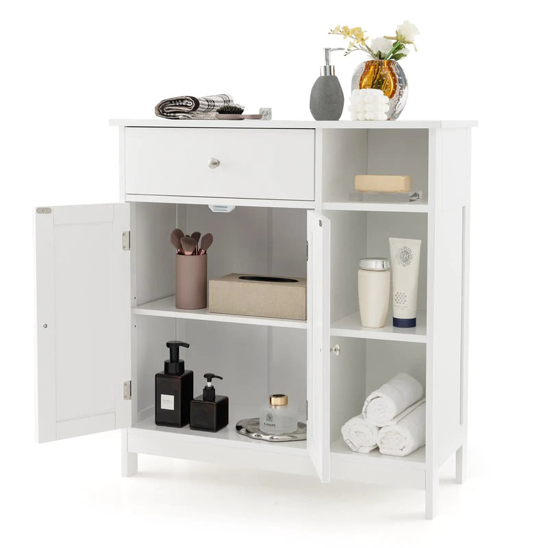 Bathroom Cabinet Floor Cabinet with Drawer and Open Compartments-White by DirectDeals