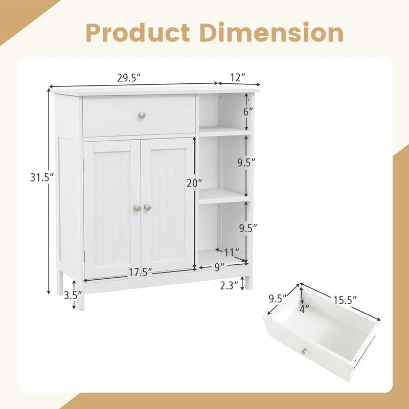 Bathroom Cabinet Floor Cabinet with Drawer and Open Compartments-White by DirectDeals