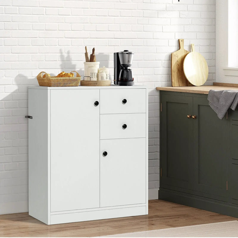 2-Door Free-standing Kitchen Sideboard with Adjustable Shelves-White by DirectDeals