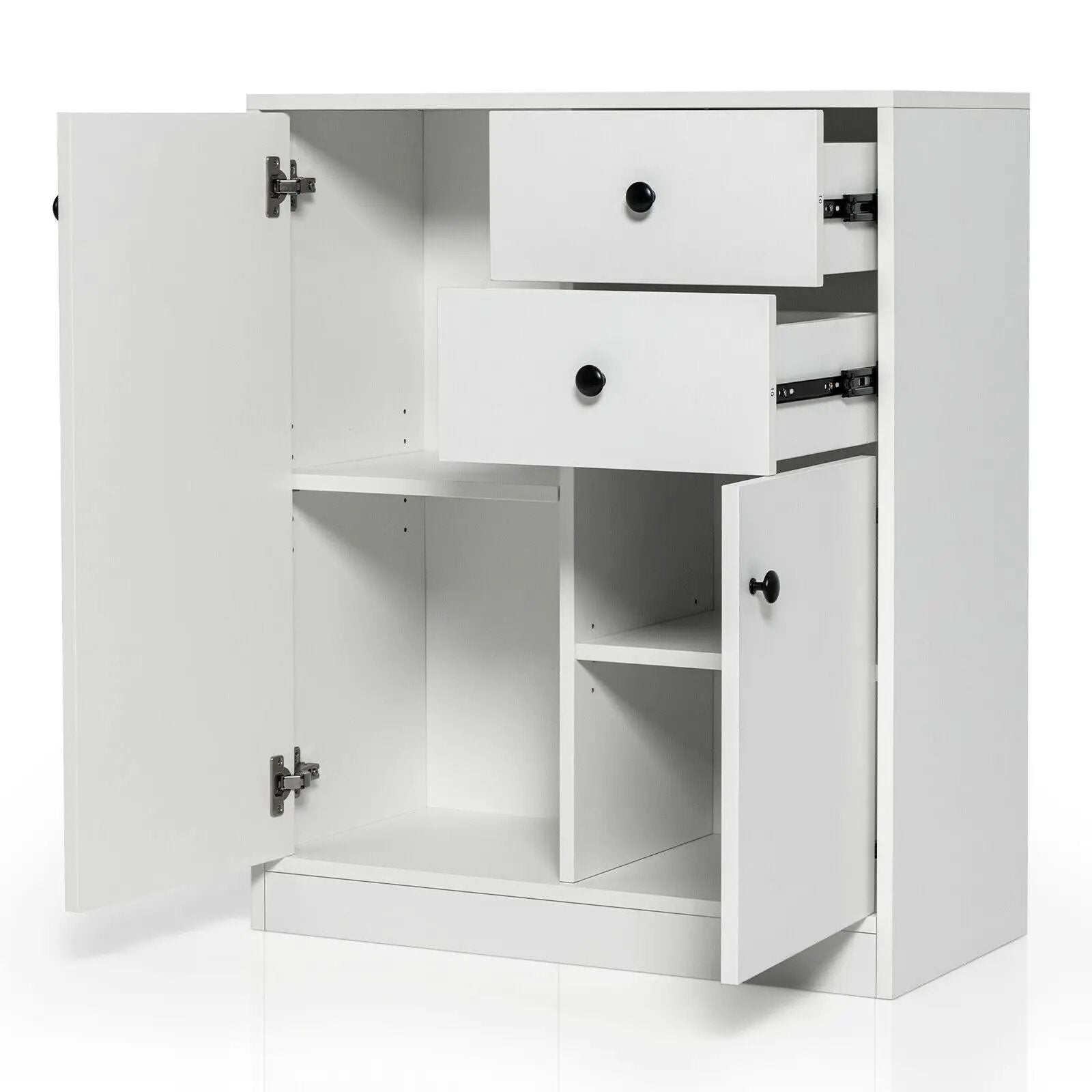 2-Door Free-standing Kitchen Sideboard with Adjustable Shelves-White by DirectDeals