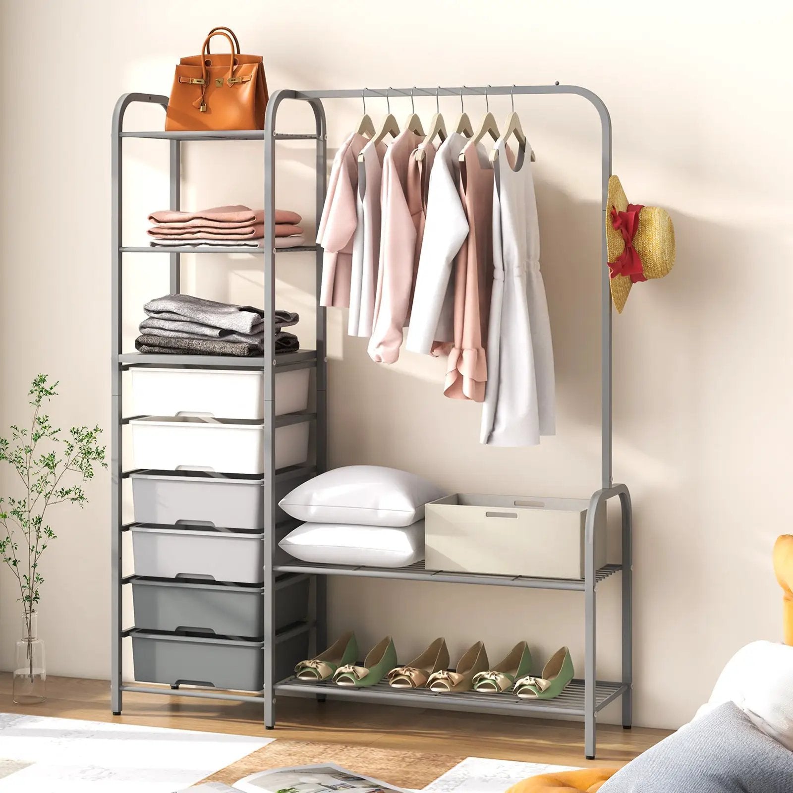 Free Standing Closet Organizer with Removable Drawers and Shelves-Gray by DirectDeals