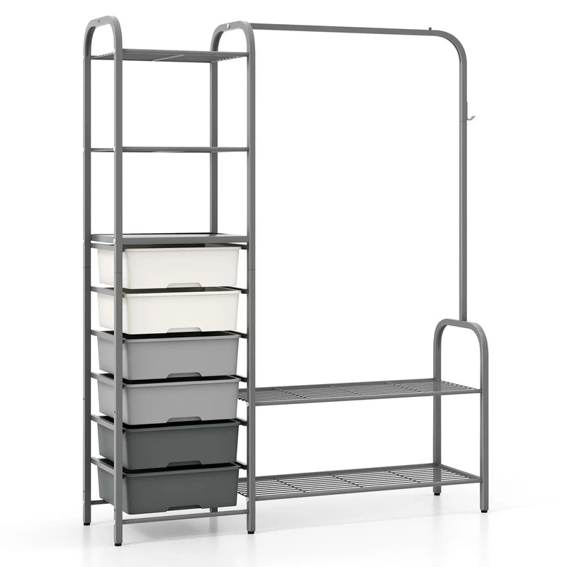 Free Standing Closet Organizer with Removable Drawers and Shelves-Gray by DirectDeals