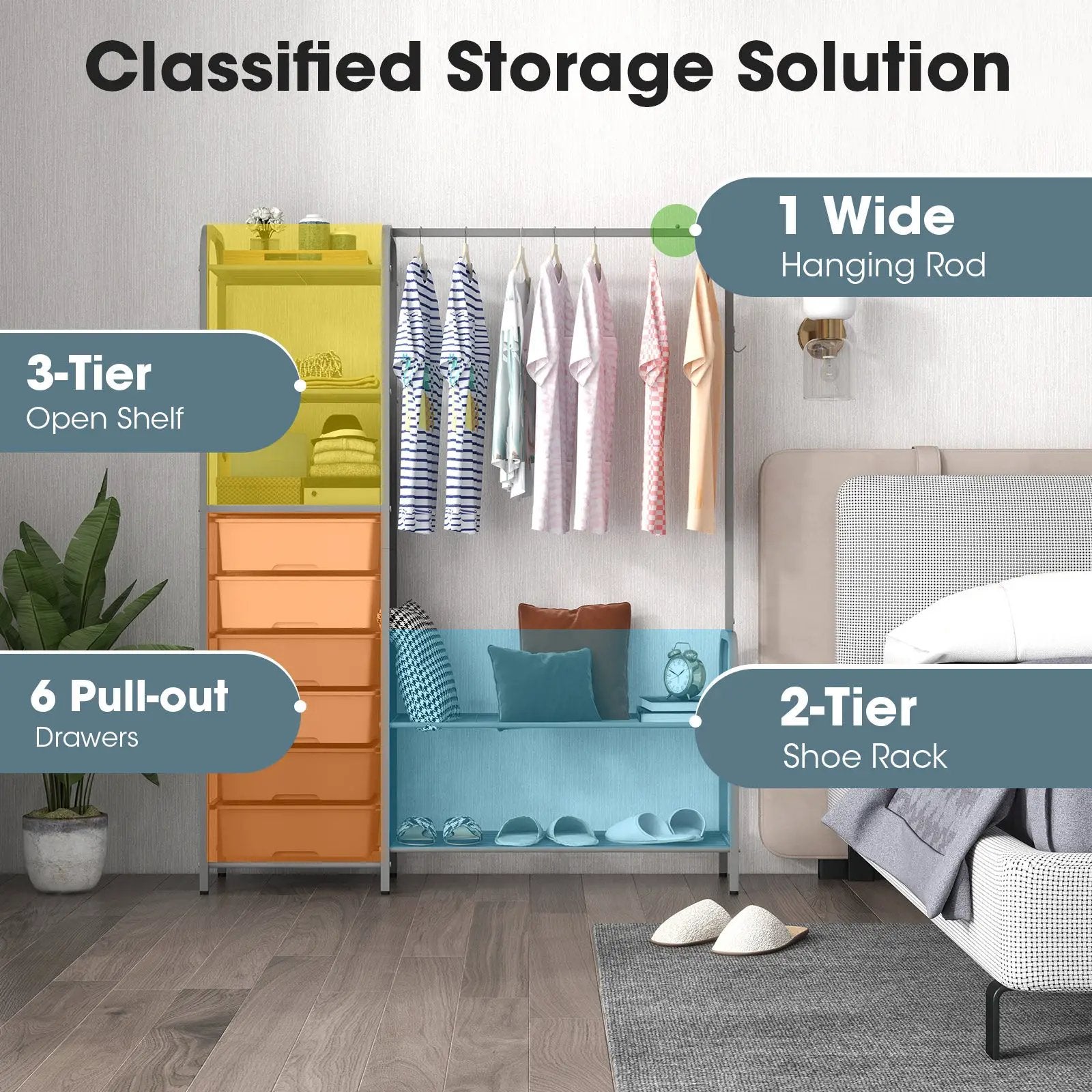 Free Standing Closet Organizer with Removable Drawers and Shelves-Gray by DirectDeals