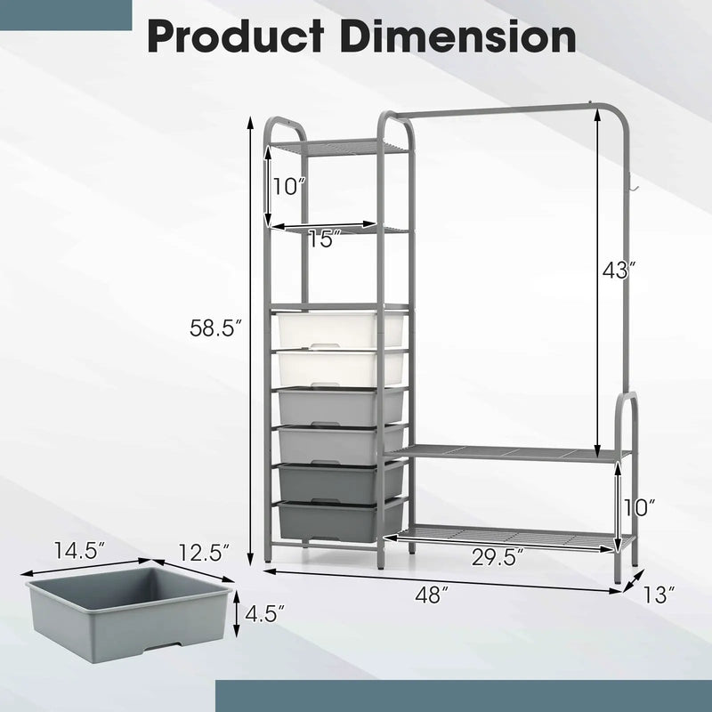 Free Standing Closet Organizer with Removable Drawers and Shelves-Gray by DirectDeals