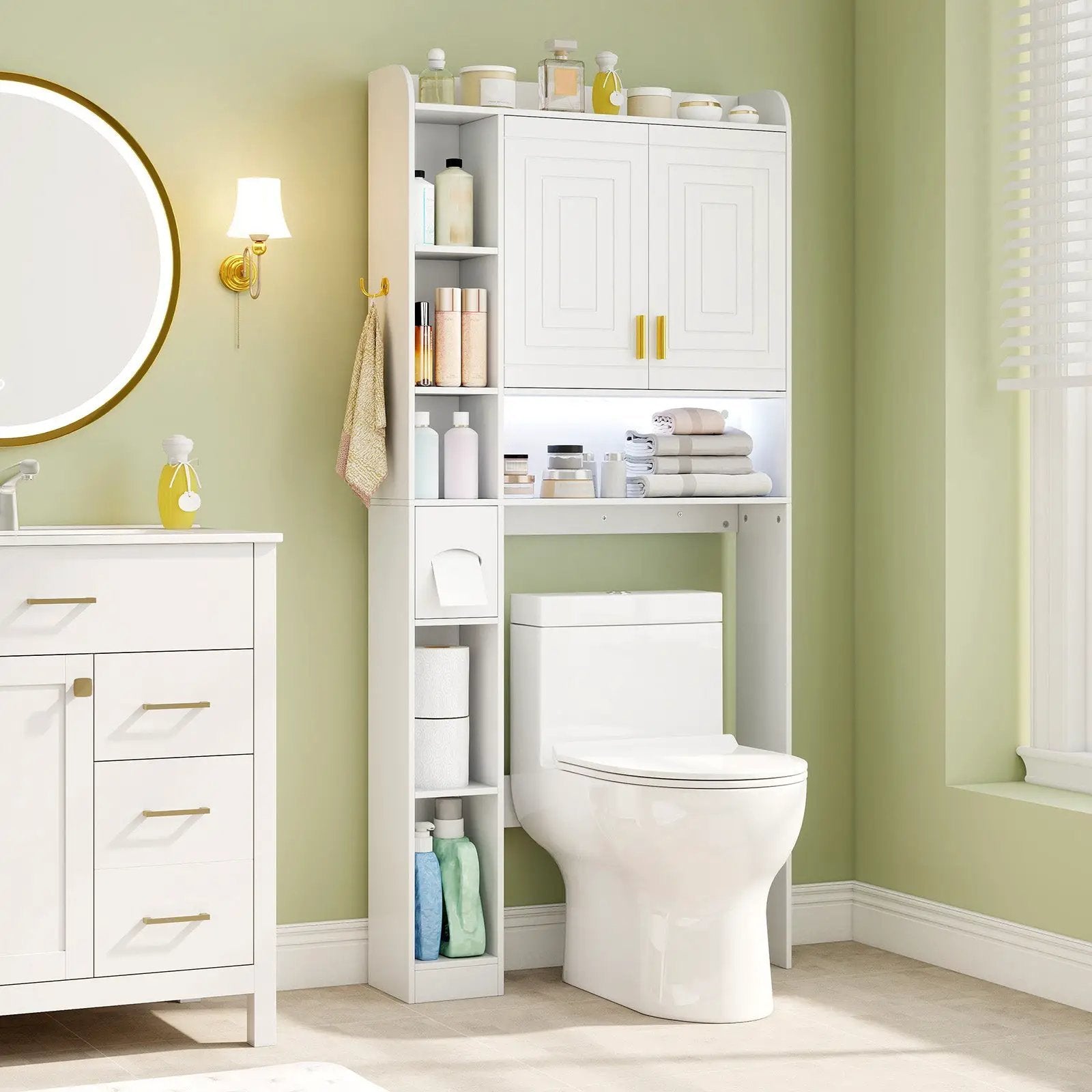 Freestanding Storage Cabinet Above Toilet with 2-Door Cabinet-White by DirectDeals