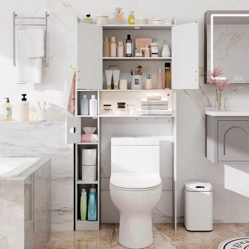 Freestanding Storage Cabinet Above Toilet with 2-Door Cabinet-White by DirectDeals