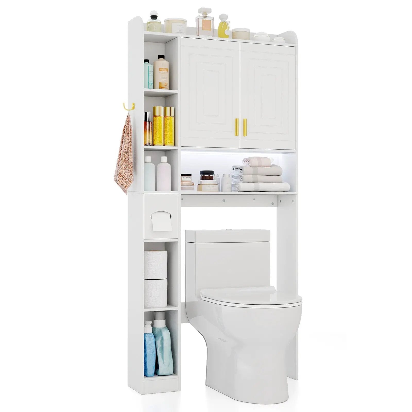 Freestanding Storage Cabinet Above Toilet with 2-Door Cabinet-White by DirectDeals
