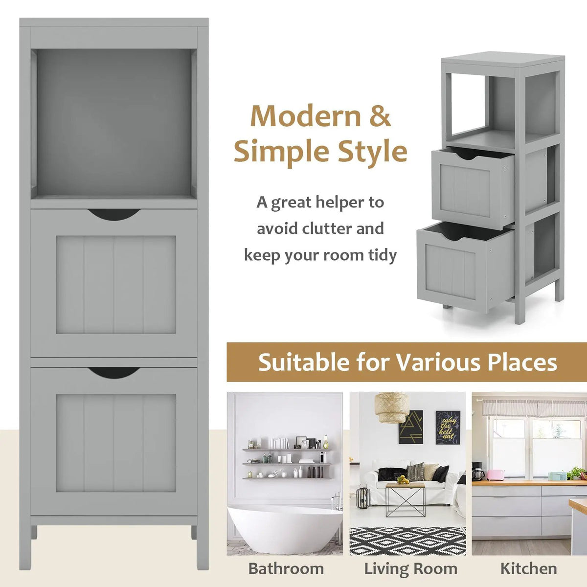 Freestanding Storage Cabinet with 2 Removable Drawers for Bathroom by DirectDeals