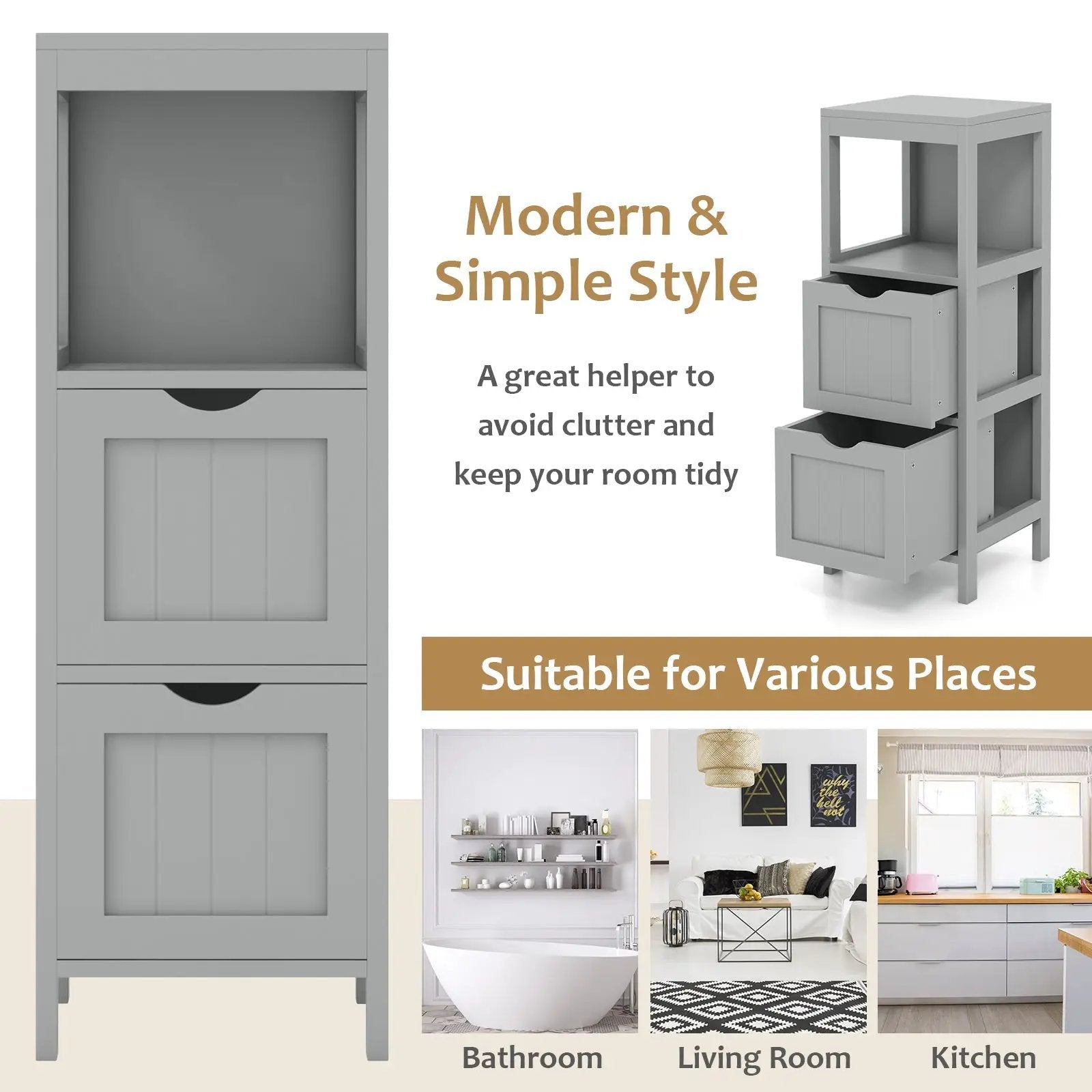 Freestanding Storage Cabinet with 2 Removable Drawers for Bathroom by DirectDeals