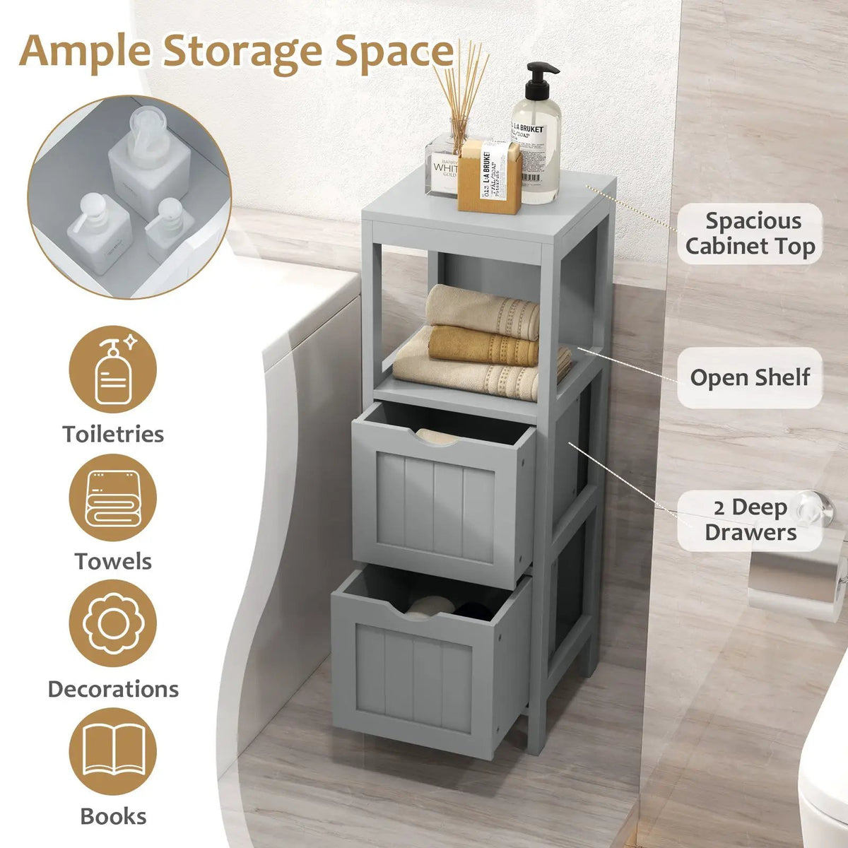 Freestanding Storage Cabinet with 2 Removable Drawers for Bathroom by DirectDeals