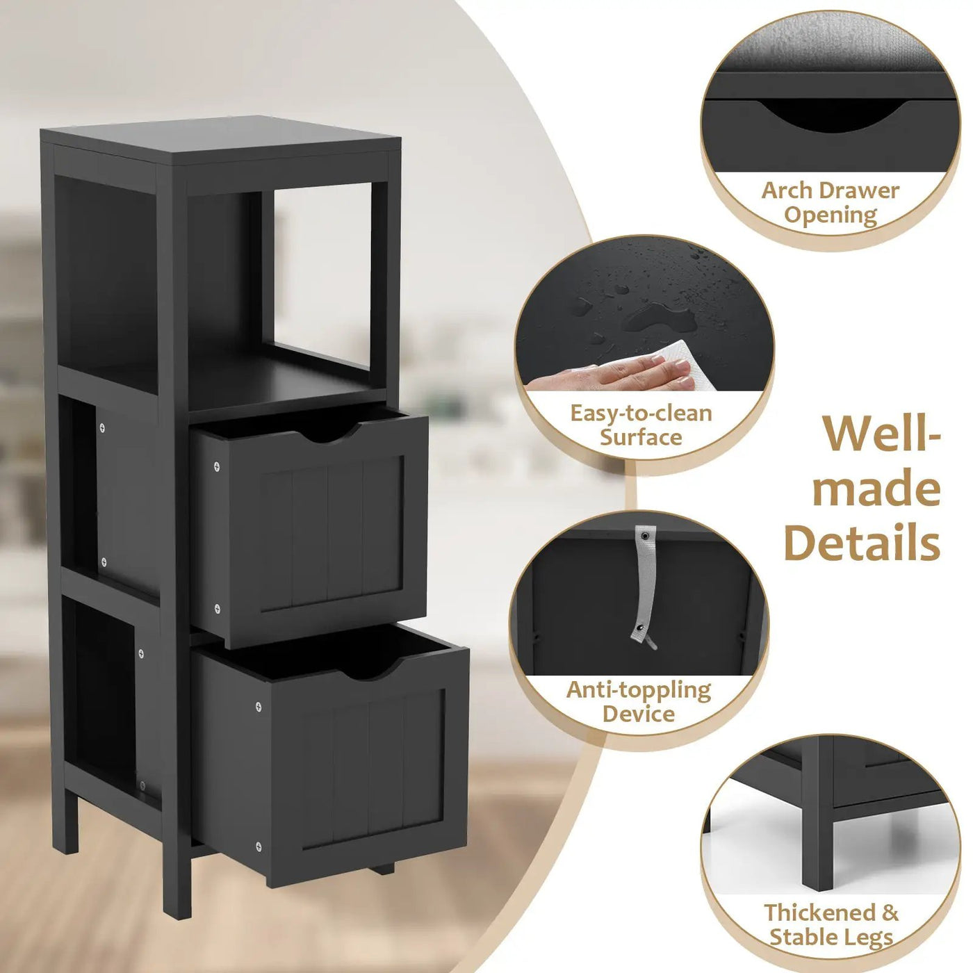 Freestanding Storage Cabinet with 2 Removable Drawers for Bathroom by DirectDeals
