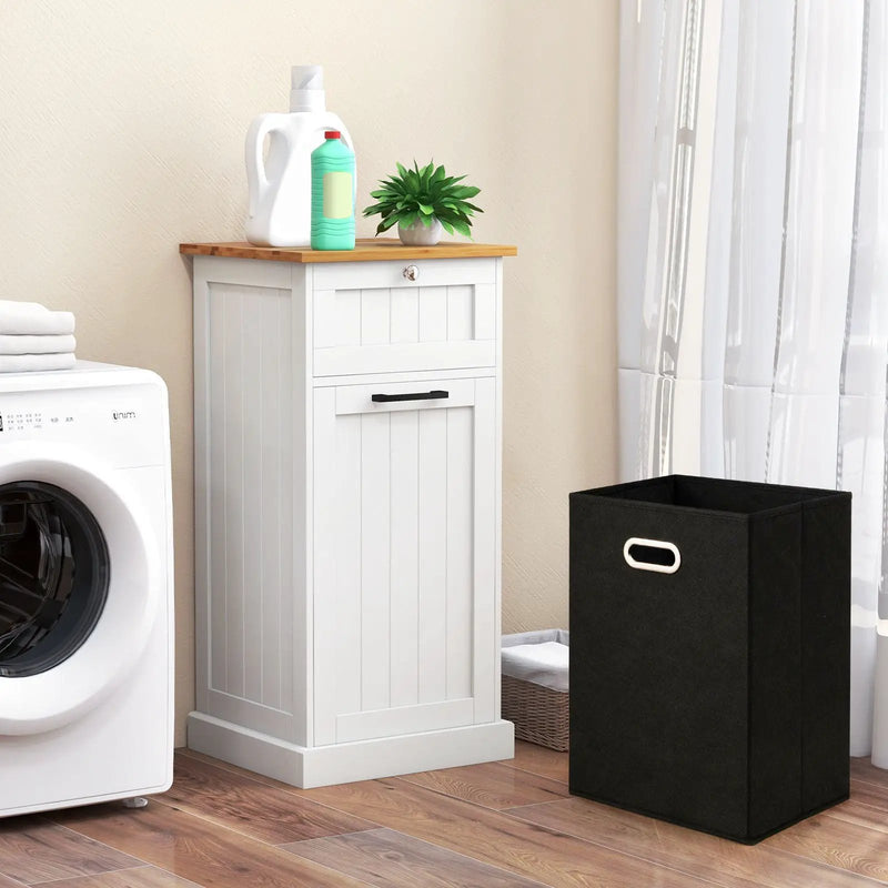 Freestanding Tilt Out Laundry Cabinet with Basket-White by DirectDeals