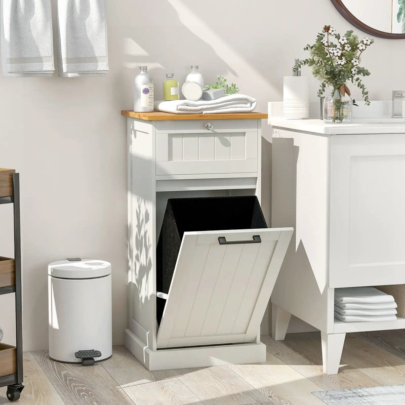 Freestanding Tilt Out Laundry Cabinet with Basket-White by DirectDeals