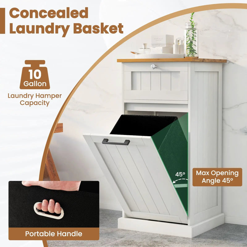Freestanding Tilt Out Laundry Cabinet with Basket-White by DirectDeals