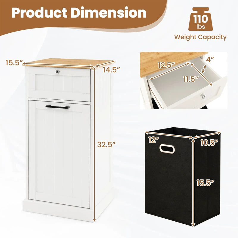 Freestanding Tilt Out Laundry Cabinet with Basket-White by DirectDeals