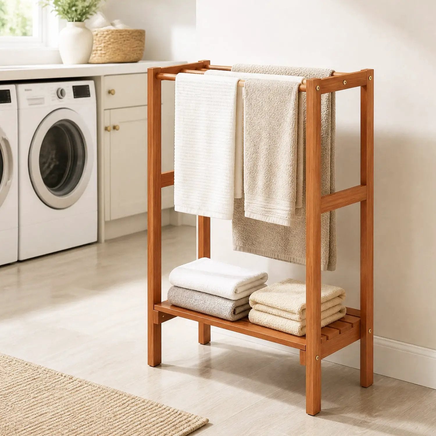 Freestanding Towel Rack with 3 Bars and Bottom Shelf by DirectDeals