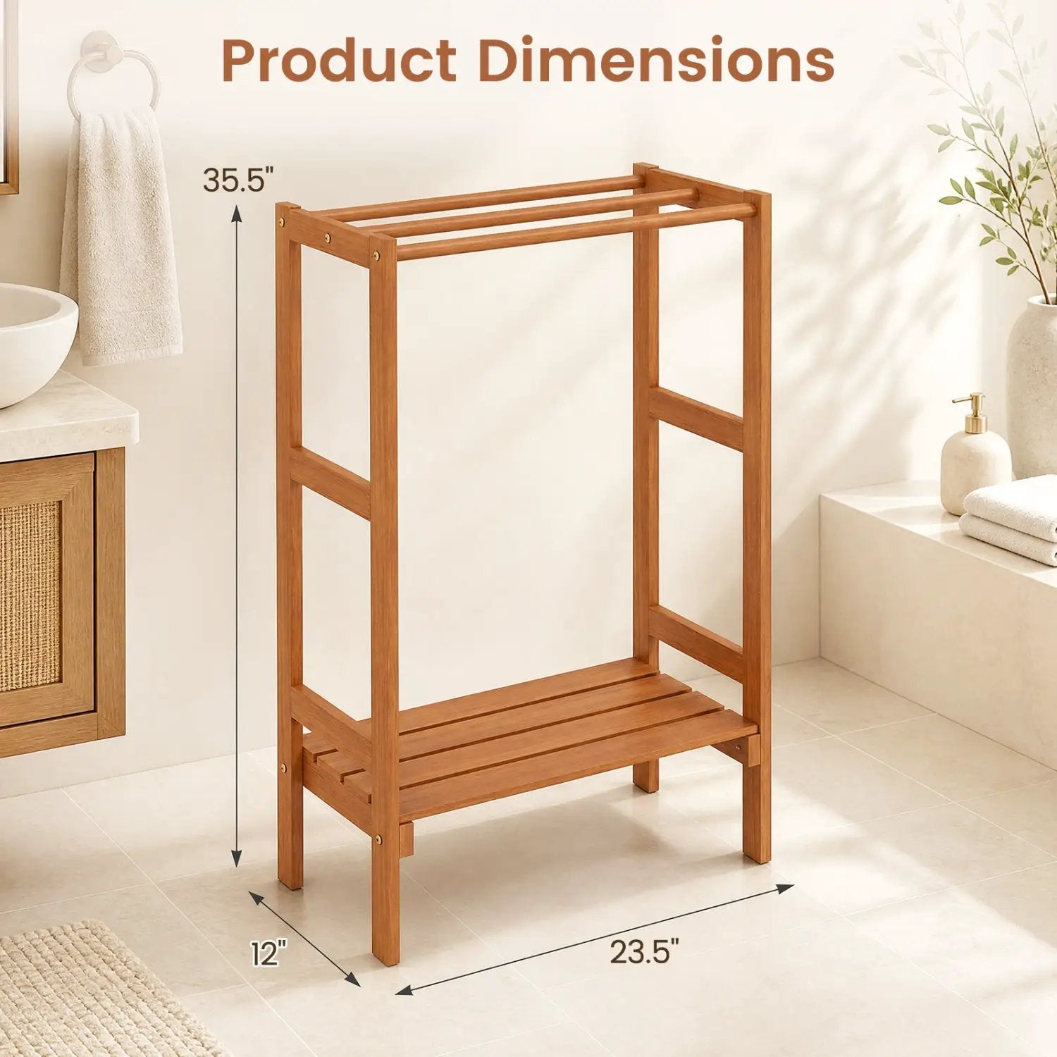 Freestanding Towel Rack with 3 Bars and Bottom Shelf by DirectDeals
