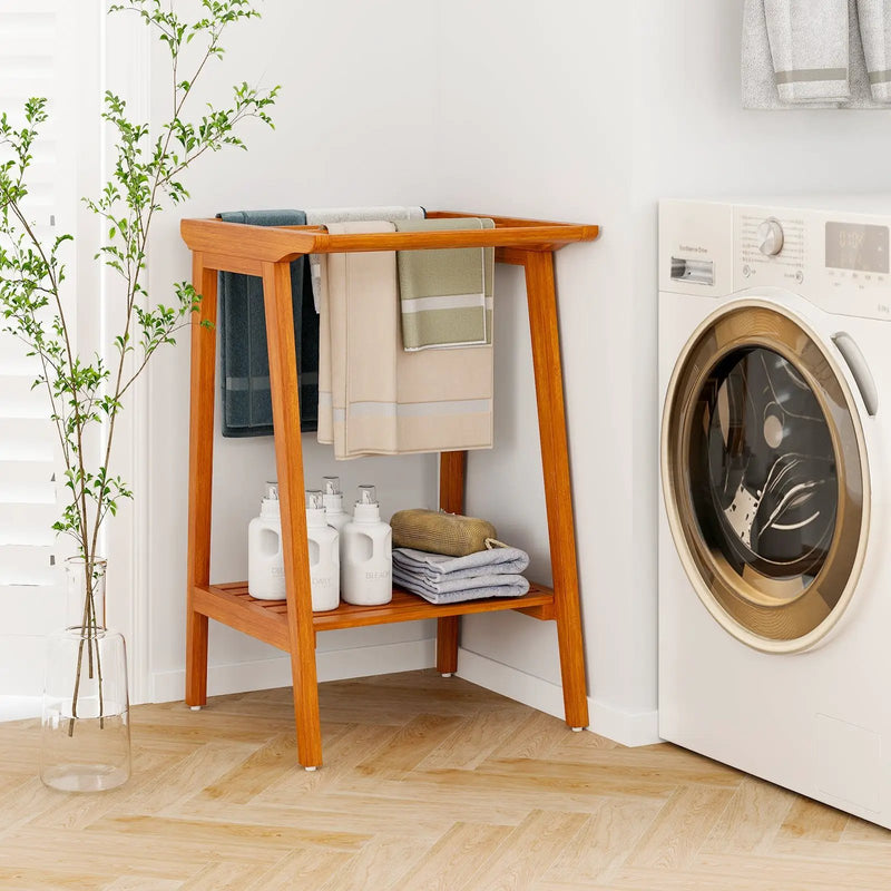 Freestanding Towel Rack with Storage Shelf for Bathroom by DirectDeals