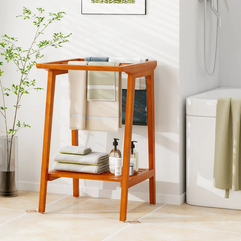 Freestanding Towel Rack with Storage Shelf for Bathroom by DirectDeals