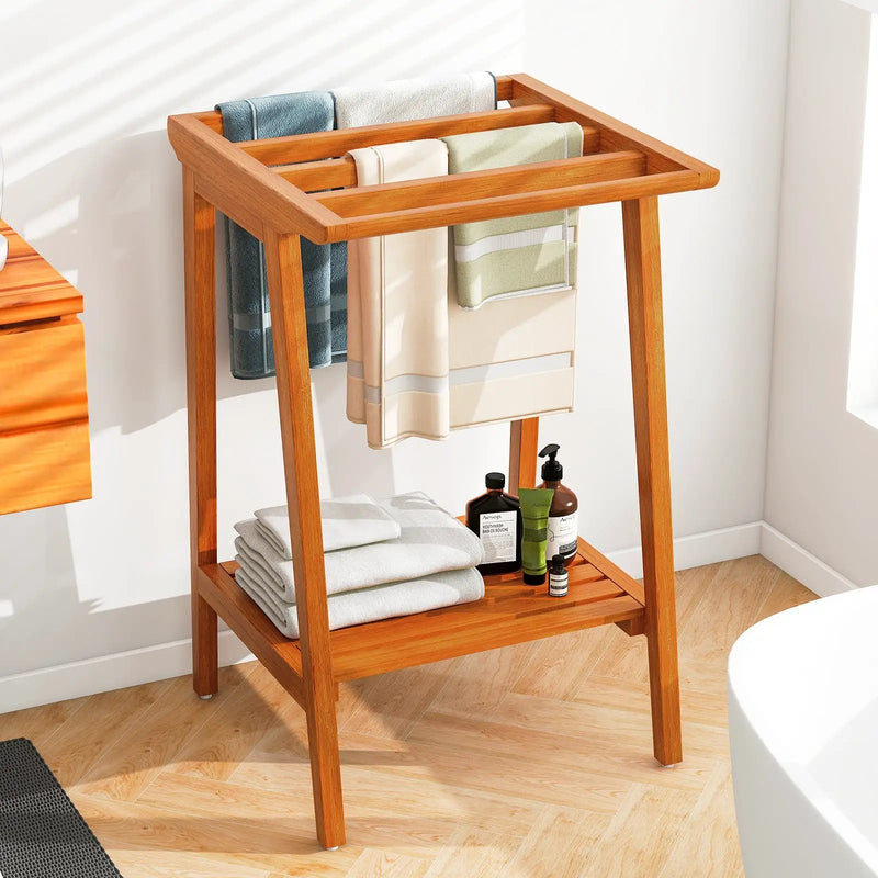 Freestanding Towel Rack with Storage Shelf for Bathroom by DirectDeals