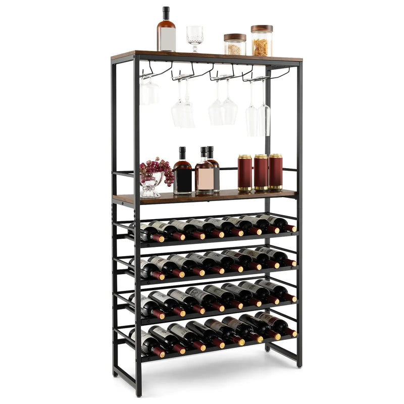 Freestanding Wine Bakers Rack with 4-Tier Wine Storage and 4 Rows of Stemware Racks by DirectDeals