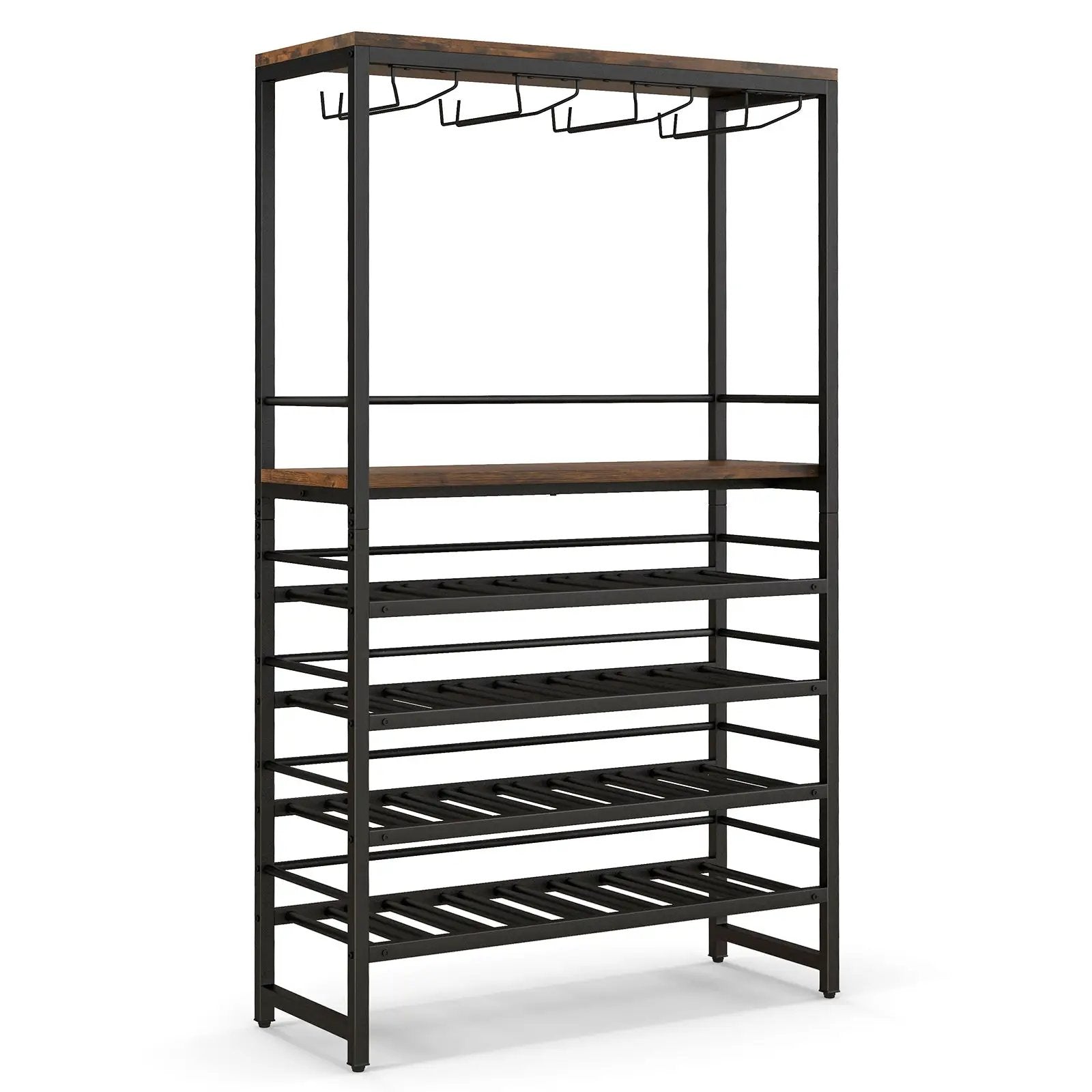 Freestanding Wine Bakers Rack with 4-Tier Wine Storage and 4 Rows of Stemware Racks by DirectDeals