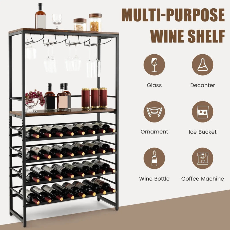 Freestanding Wine Bakers Rack with 4-Tier Wine Storage and 4 Rows of Stemware Racks by DirectDeals