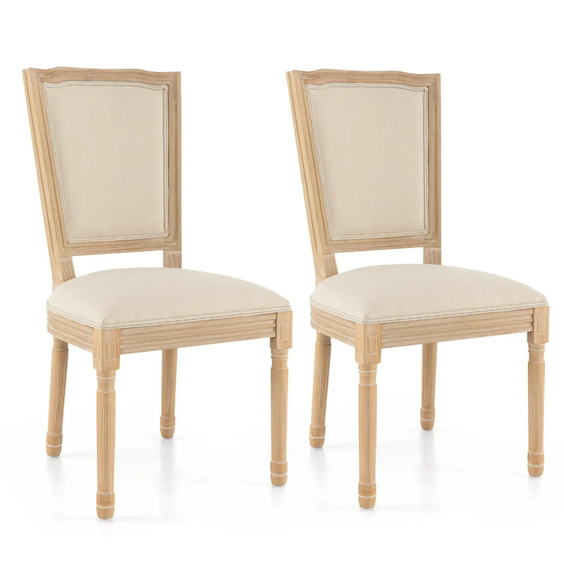 French Dining Chair Set of 2 with Rectangular Backrest and Solid Rubber Wood Frame-Beige by DirectDeals