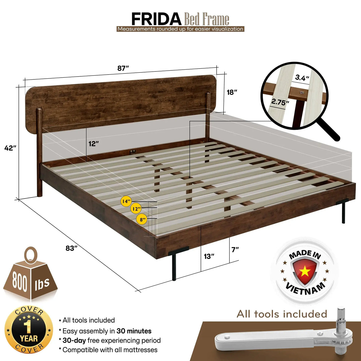 Frida Solid Wood Bed Frame by Megsu