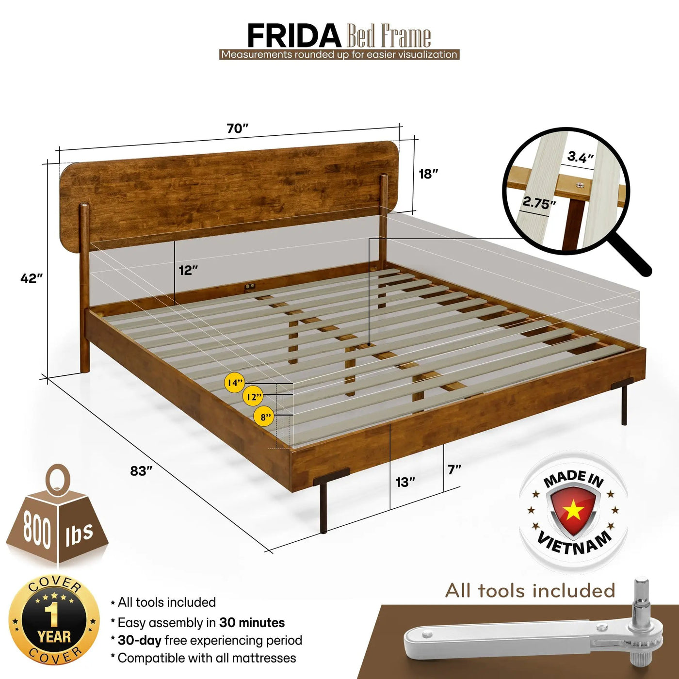 Frida Solid Wood Bed Frame by Megsu