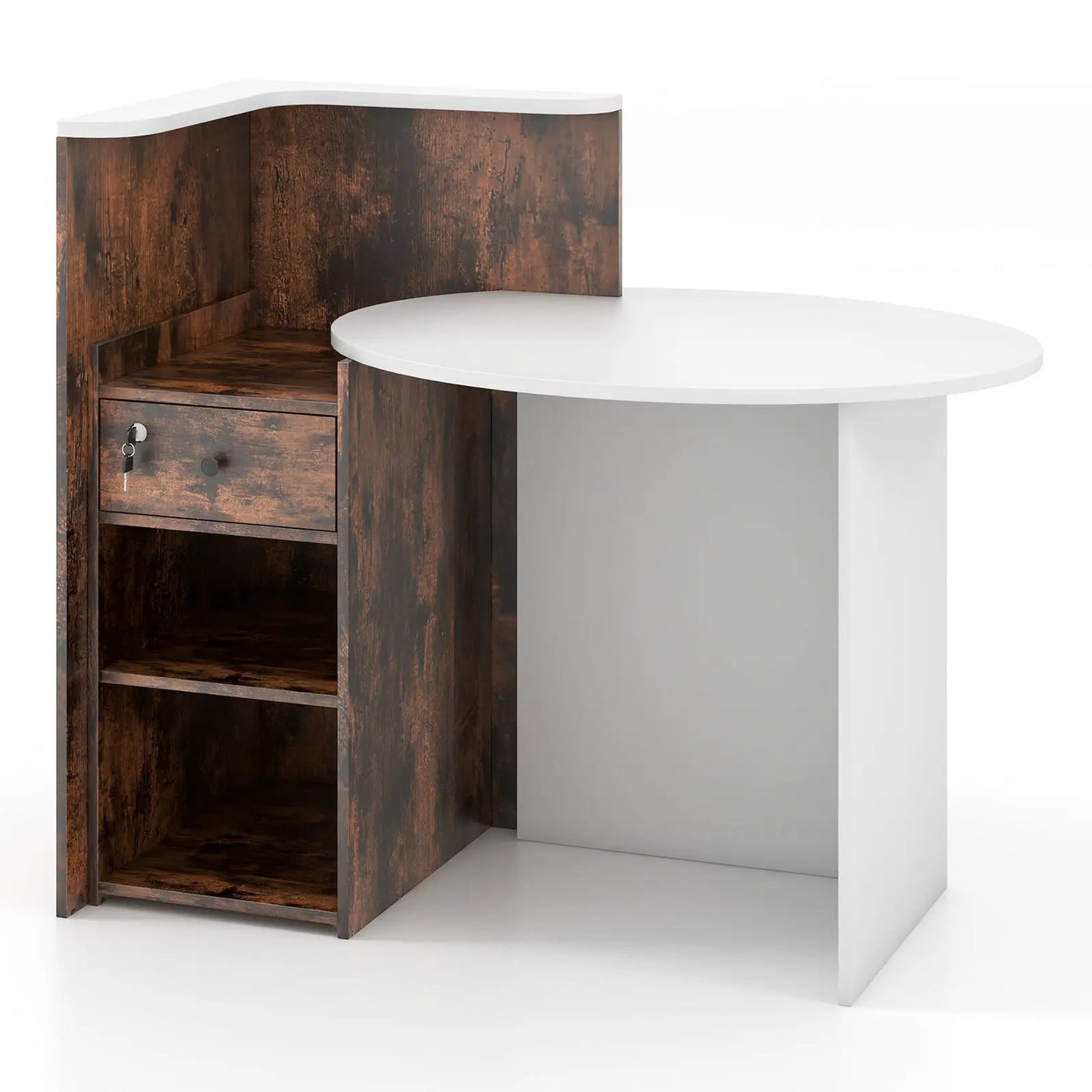 Front Reception Office Desk with Open Shelf and Lockable Drawer by DirectDeals