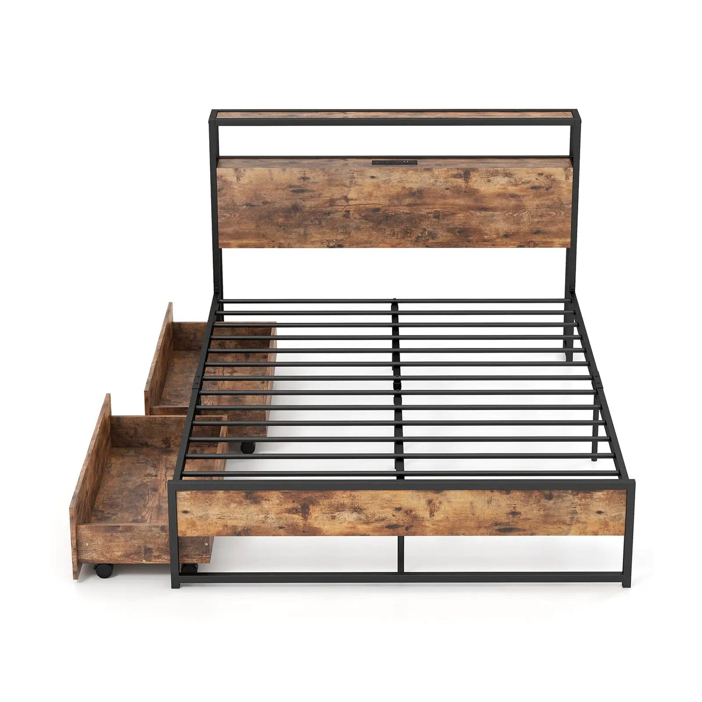 Full/Queen Bed Frame with 2-Tier Storage Headboard and Charging Station by DirectDeals