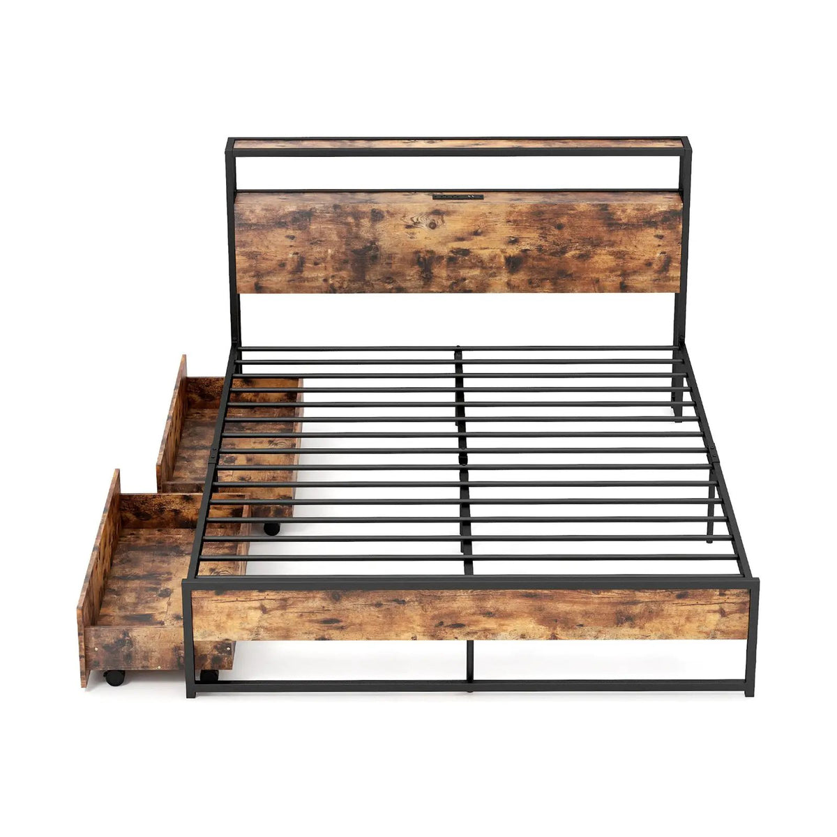 Full/Queen Bed Frame with 2-Tier Storage Headboard and Charging Station by DirectDeals