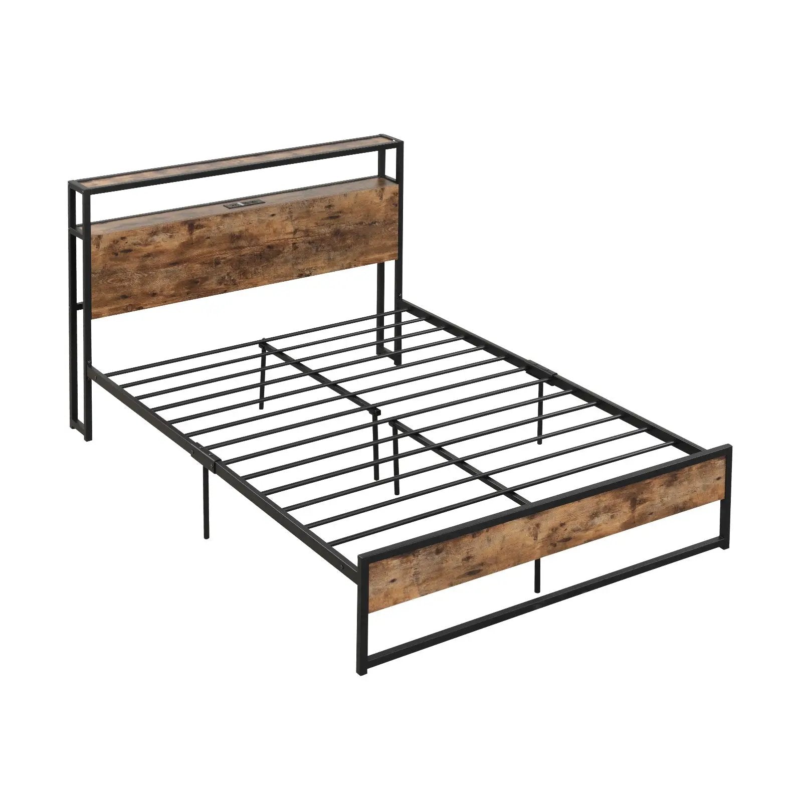 Full/Queen Bed Frame with 2-Tier Storage Headboard and Charging Station by DirectDeals