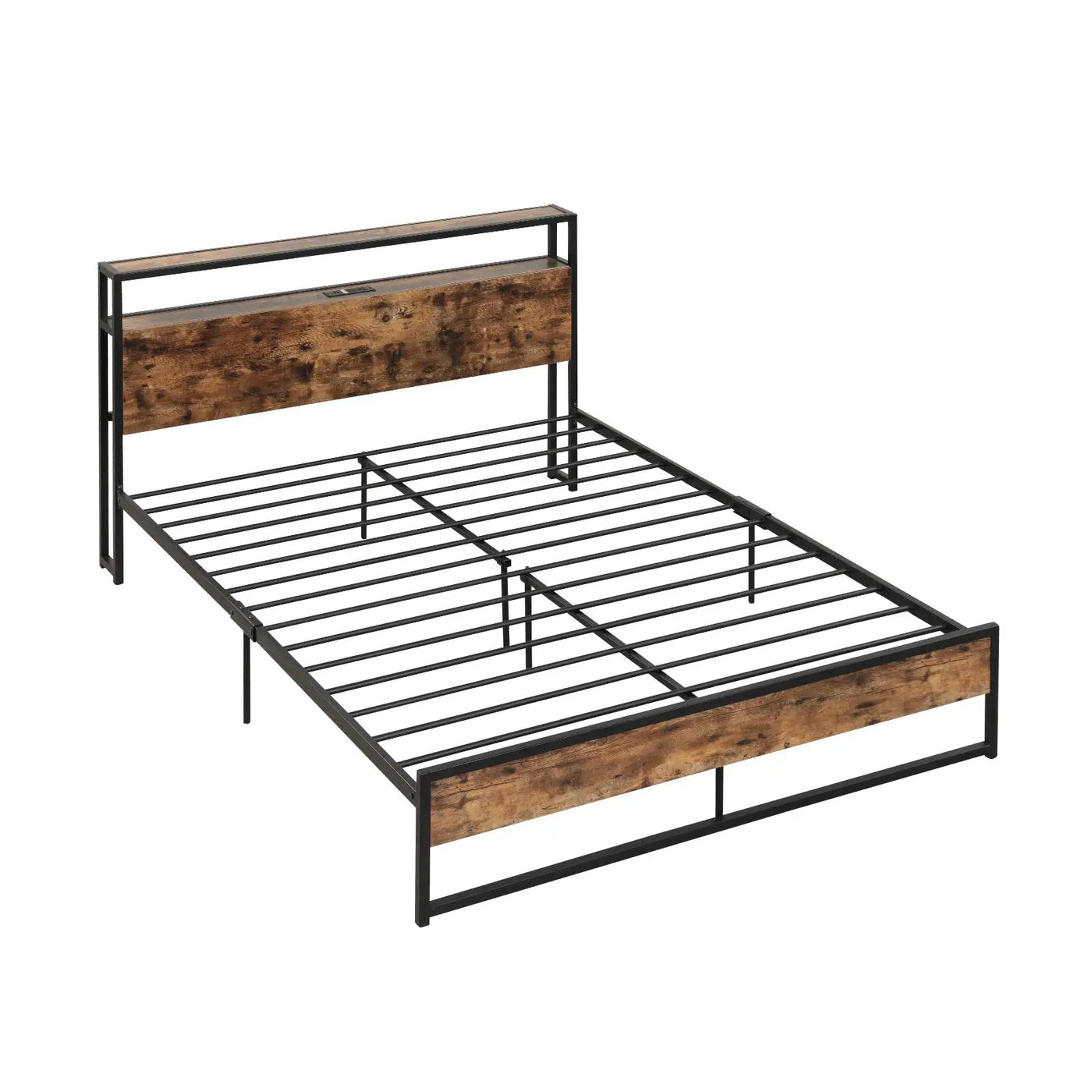 Full/Queen Bed Frame with 2-Tier Storage Headboard and Charging Station by DirectDeals