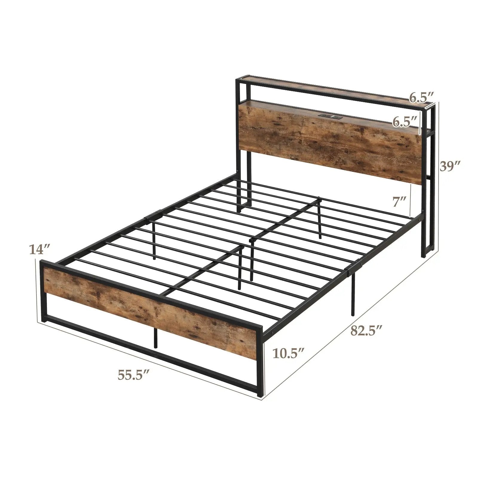 Full/Queen Bed Frame with 2-Tier Storage Headboard and Charging Station by DirectDeals