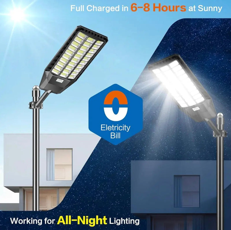 9000W Solar Street Light, 180000 Lumens Dusk to Dawn Street Lights Solar Powered Motion Sensor by Outdoor Solar Outlet