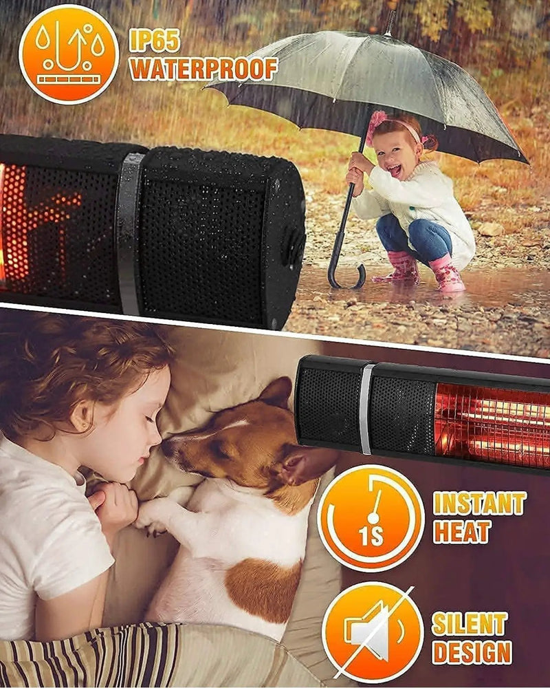 Electric Patio Heater, 1500W Outdoor Heater with 3 Power Settings, Infrared Heater with Remote Control, Overheat Protection, Wall Mounted Space Heater, In/Outdoor by Outdoor Solar Outlet