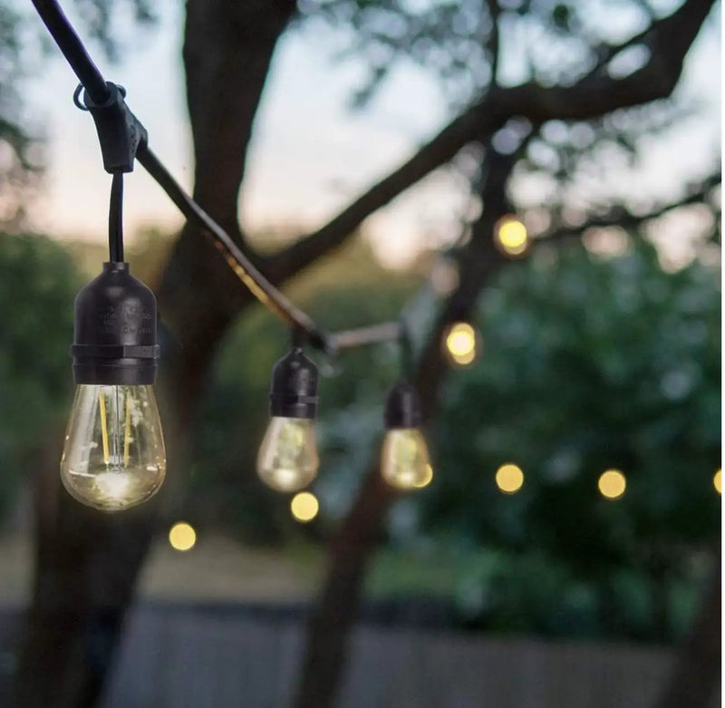 48 Ft Plug-In LED Outdoor String Lights Waterproof- Hanging, Dimmable 2W Vintage Edison Bulbs by Outdoor Solar Outlet