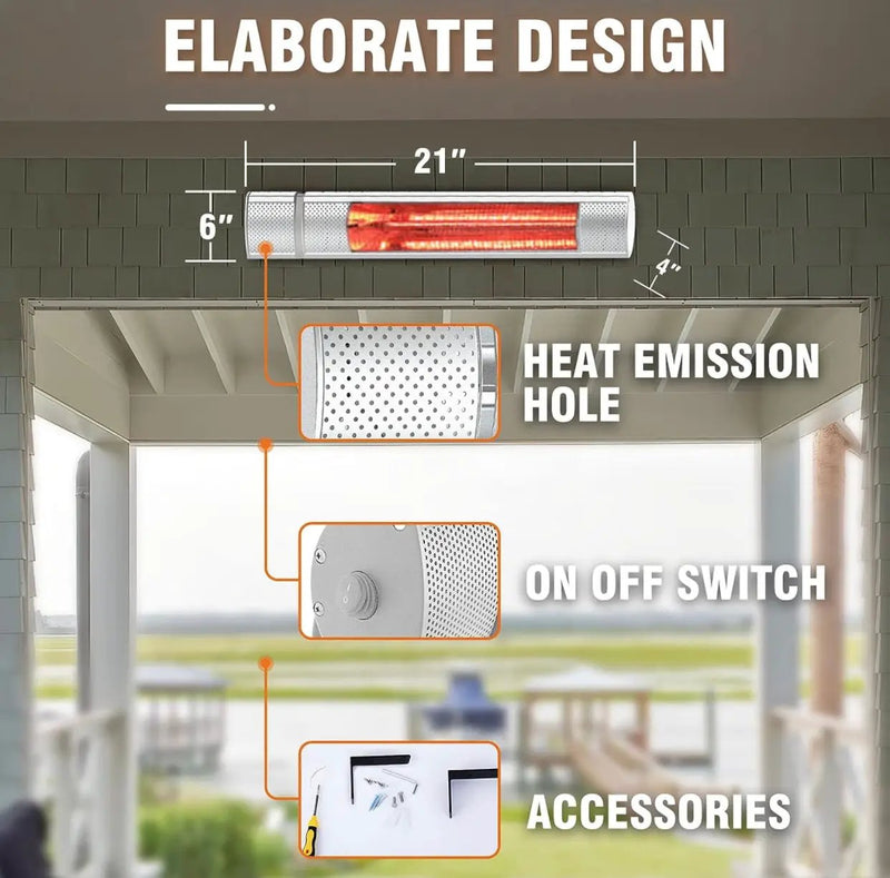Electric Patio Heater, 1500W Outdoor Heater with 3 Power Settings, Infrared Heater with Remote Control, Overheat Protection, Wall Mounted Space Heater, In/Outdoor by Outdoor Solar Outlet