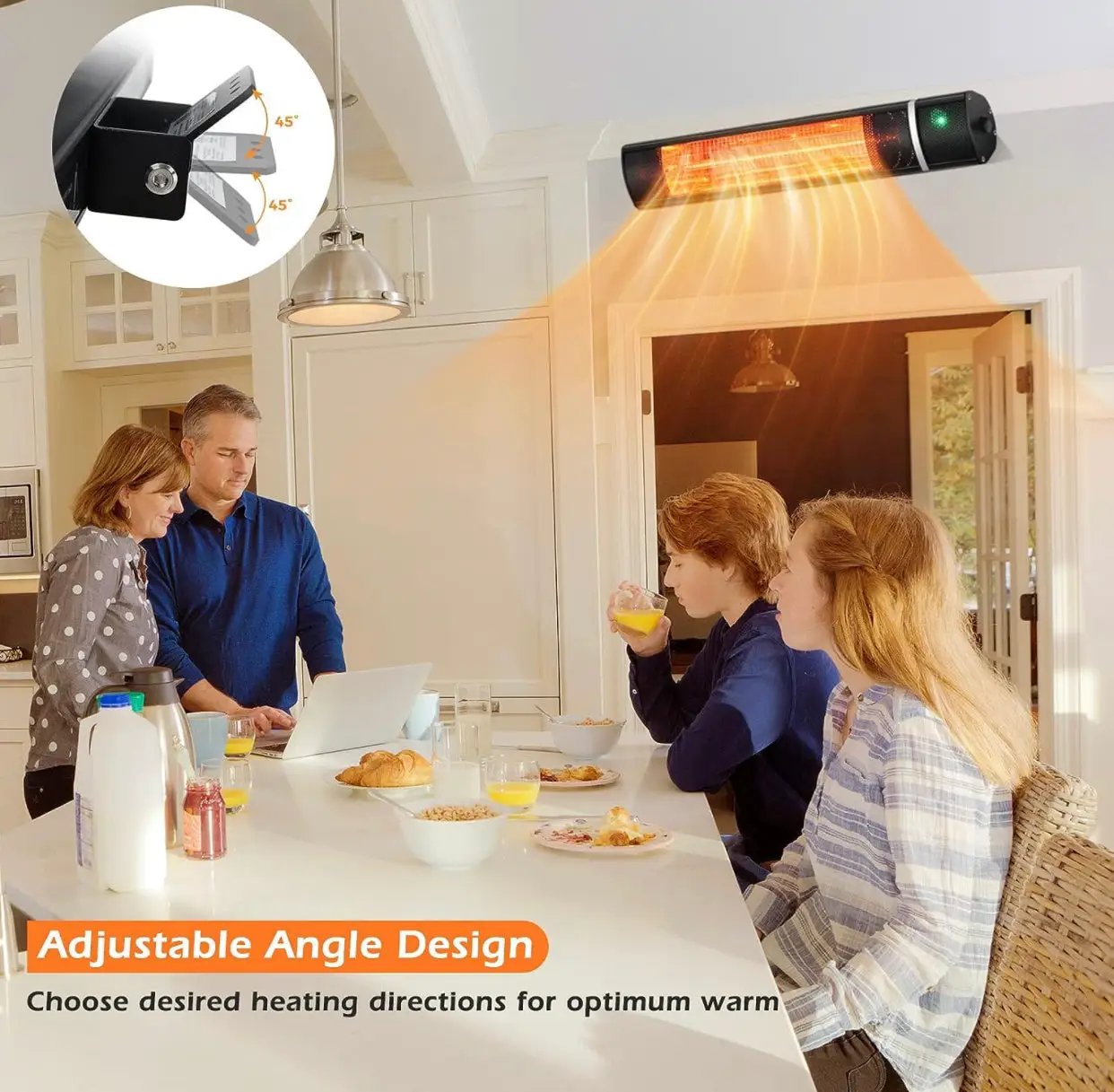 Electric Patio Heater, 1500W Outdoor Heater with 3 Power Settings, Infrared Heater with Remote Control, Overheat Protection, Wall Mounted Space Heater, In/Outdoor by Outdoor Solar Outlet