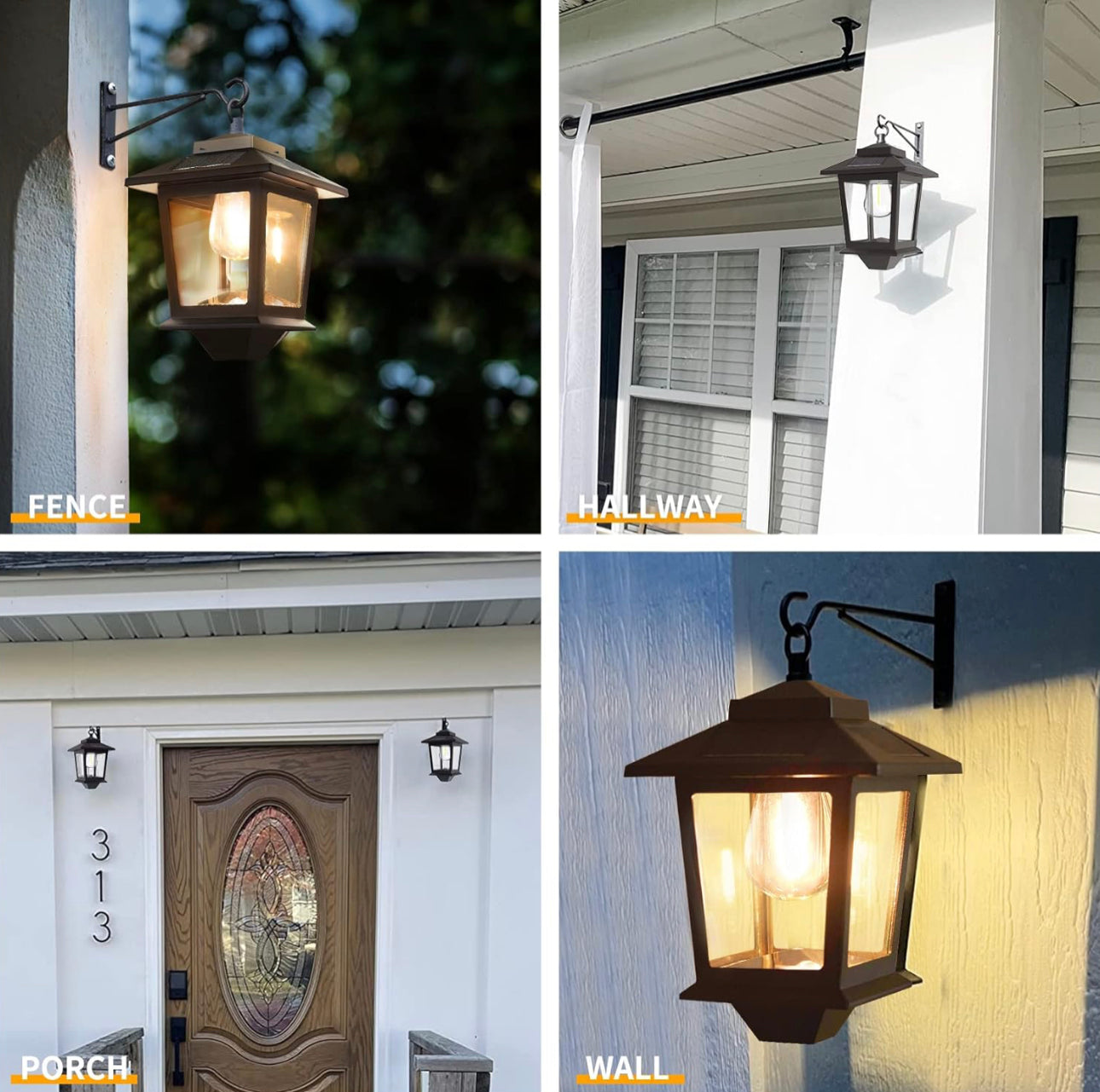 2 Pack SmartYard Solar Wall Hanging Lanterns with Replaceable Bulb, 4 Solar Panels,Anti-Rust by Outdoor Solar Outlet
