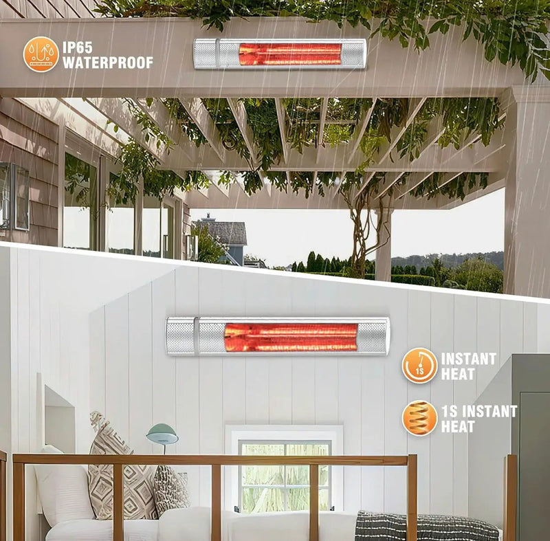 Electric Patio Heater, 1500W Outdoor Heater with 3 Power Settings, Infrared Heater with Remote Control, Overheat Protection, Wall Mounted Space Heater, In/Outdoor by Outdoor Solar Outlet