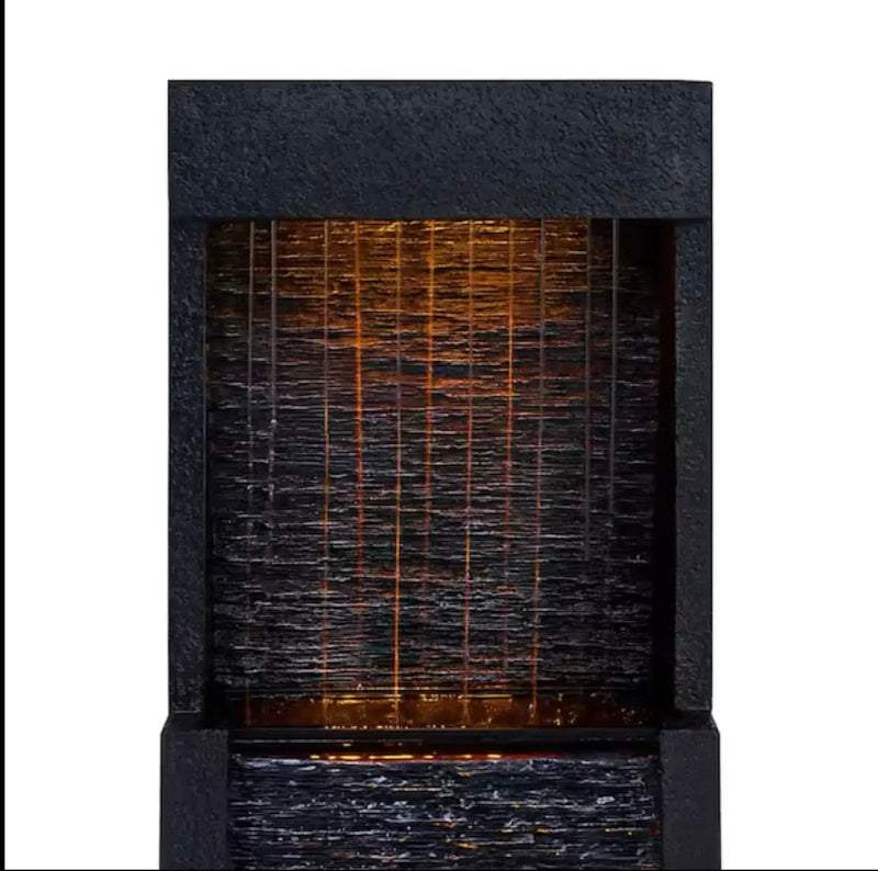 38 in. Tall Outdoor Gray Slate Solar-Powered Waterfall Fountain with LED Lights by Outdoor Solar Outlet