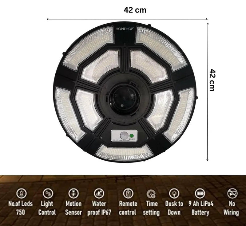 4500W Solar Outdoor Light Round 360° Wide Angle UFO Garden Pole And Wall Street Lights with Remote by Outdoor Solar Outlet